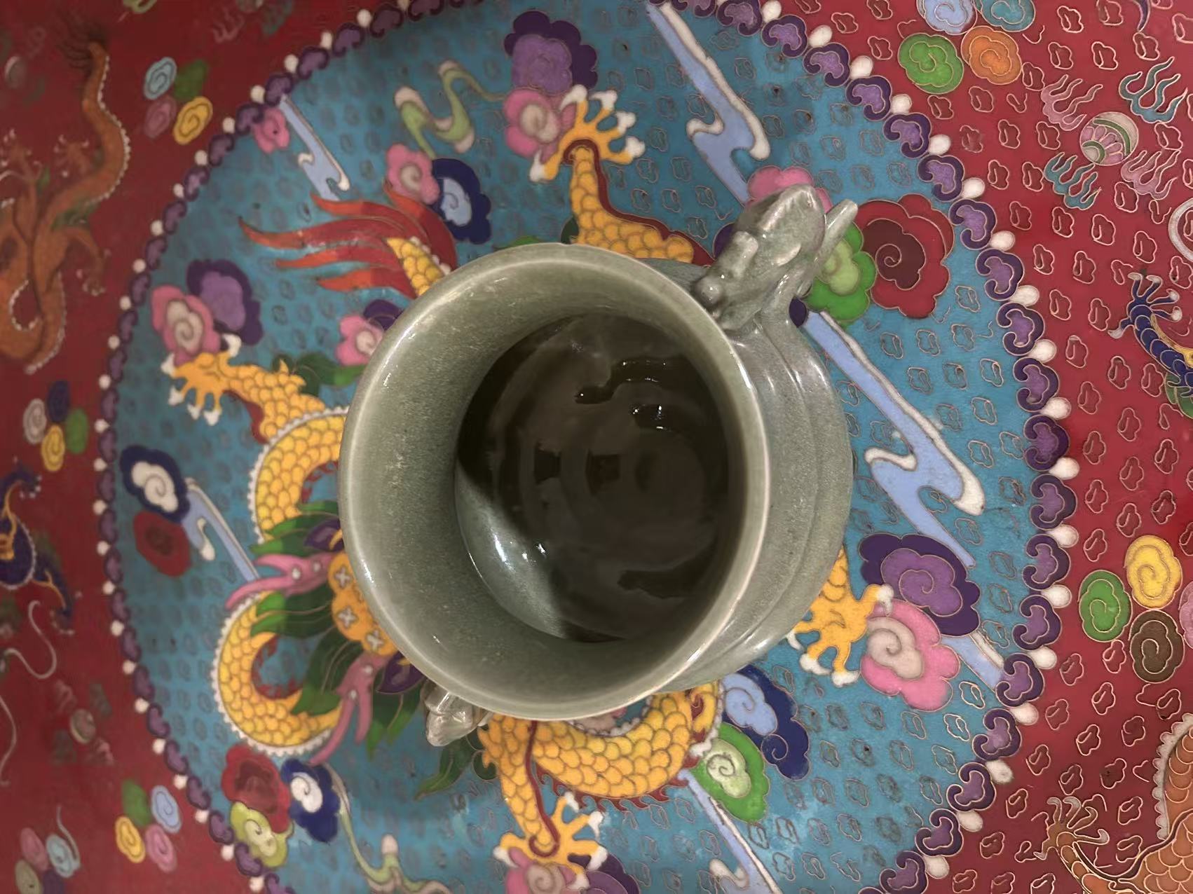 元龙泉窑青釉双龙耳炉 2