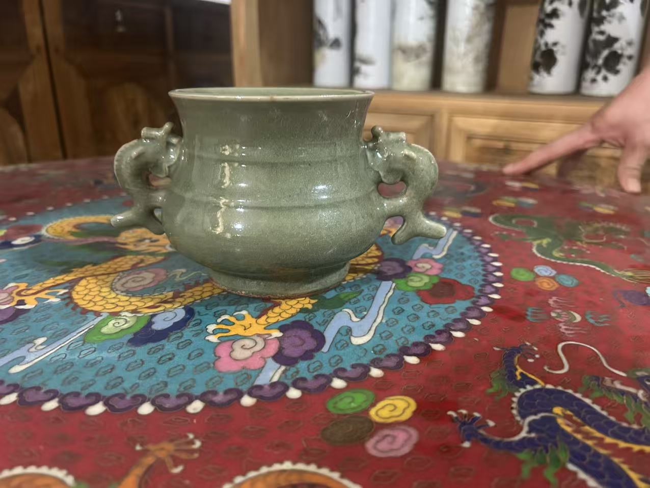 元龙泉窑青釉双龙耳炉 5